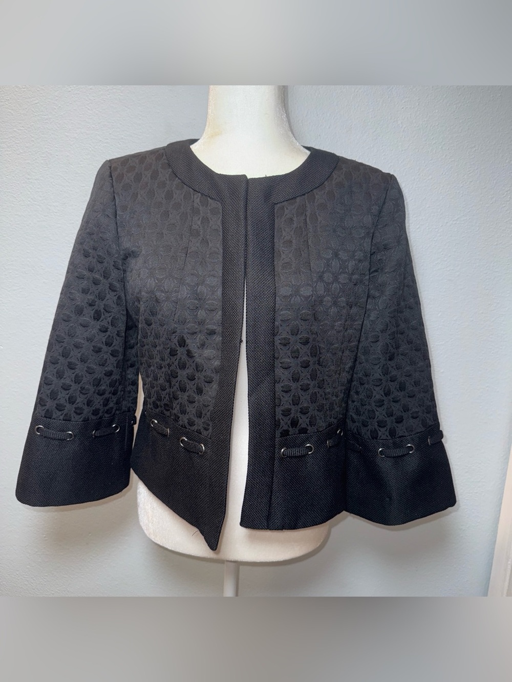 Early 2000s Laudrew Black Textured Cropped Jacket w Copper Lining